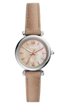 Fossil Mini Carlie Star Leather Strap Watch, 28mm In Brown/ Mop/ Silver