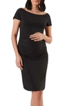 STOWAWAY COLLECTION BALLET RUCHED MATERNITY DRESS,1038-BLACK-XL