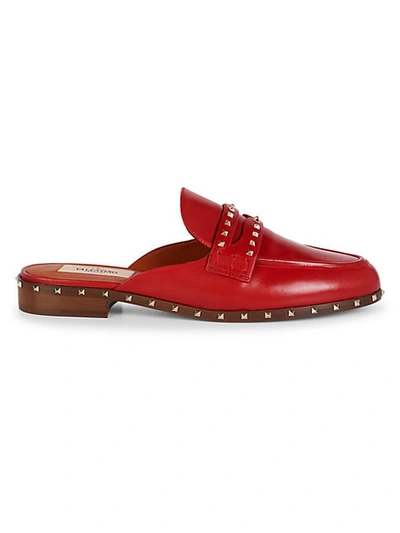 Valentino Garavani Rockstud Leather Mules In Rosso