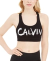 CALVIN KLEIN PERFORMANCE BRUSHED-LOGO RACERBACK MEDIUM-IMPACT SPORTS BRA