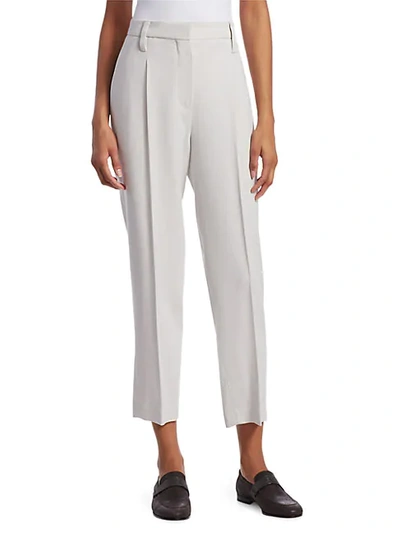 Brunello Cucinelli Crepe Wool Cropped Trousers In Salt