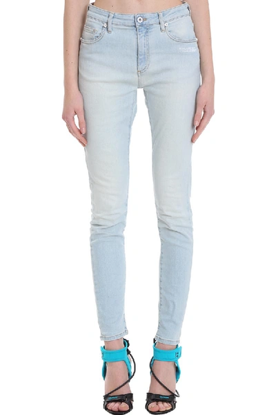 Off-white Bleach Skinny Jeans In Cyan Denim In Grigio