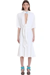 OFF-WHITE CREPE ROMANTIC DRESS IN WHITE SYNTHETIC FIBERS,11341764