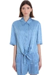 Off-white Logo Baseball Shirt In Blue Viscose In Blue