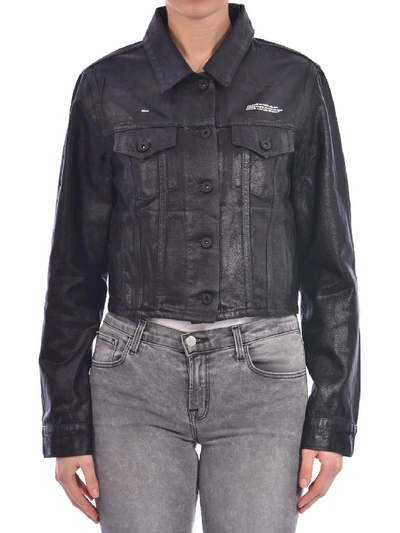 Off-white Coated Cropped Denim Jacket In Black