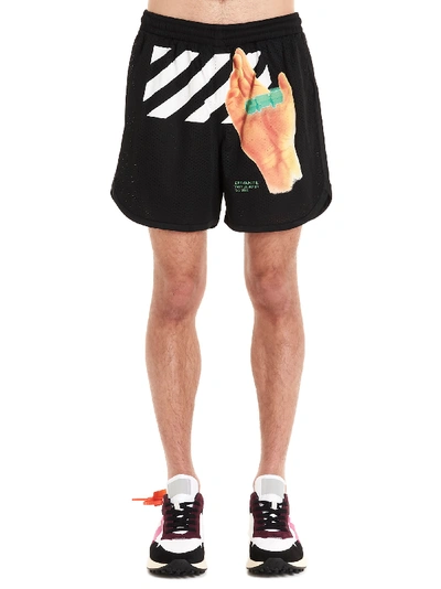 Off-white Graphic Print Mesh Shorts In Black