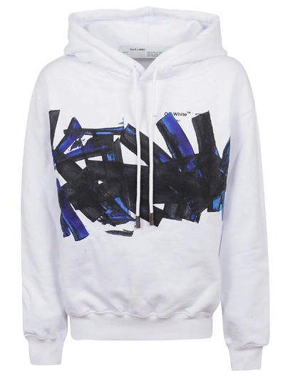 Off-white Blue Brush Oversize Hoodie In White Blue
