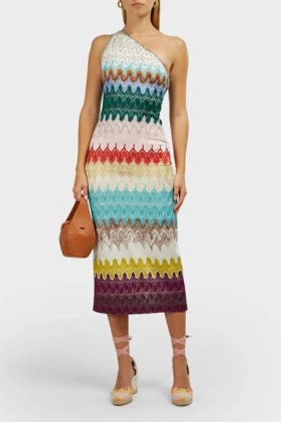 Missoni Zigzag One-shoulder Midi Dress In Multicoloured