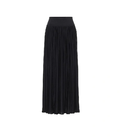 Balmain Plisse Pleated Jersey Maxi Skirt In Black