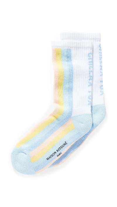 Maison Kitsuné Striped Sporty Socks In Pastel Stripes Pss