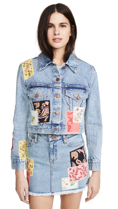 Alice And Olivia Crop Boxy Jacket With Patchwork In Route 66