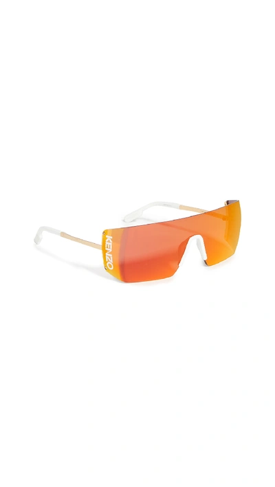 Kenzo Sporty Shield Sunglasses In Smoke Mirror/shiny Endura Gold