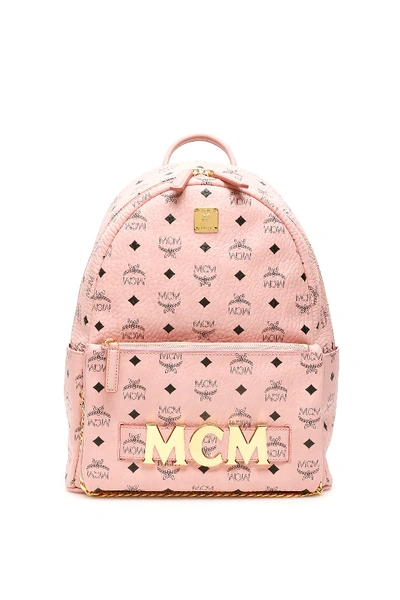 Mcm Trilogie Stark Visetos Backpack In Pink,black