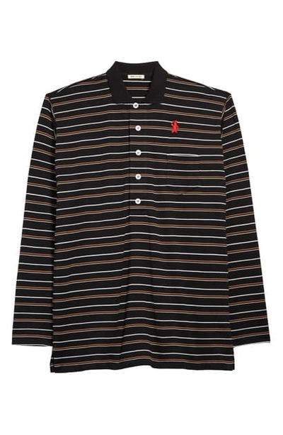 Marni Dance Bunny Patch Stripe Compact Jersey Polo In Black Stripe