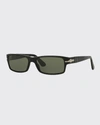 Persol Men's Polarized Rectangle Solid Acetate Sunglasses In Black
