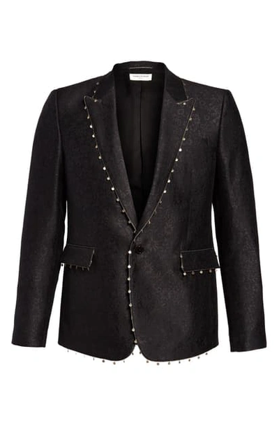 Saint Laurent Jardin Noir Jacquard Blazer In Black