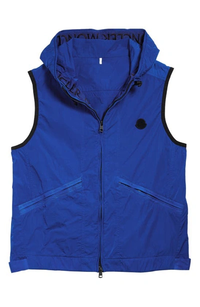 Moncler Touques Hooded Nylon Vest In Medium Blue