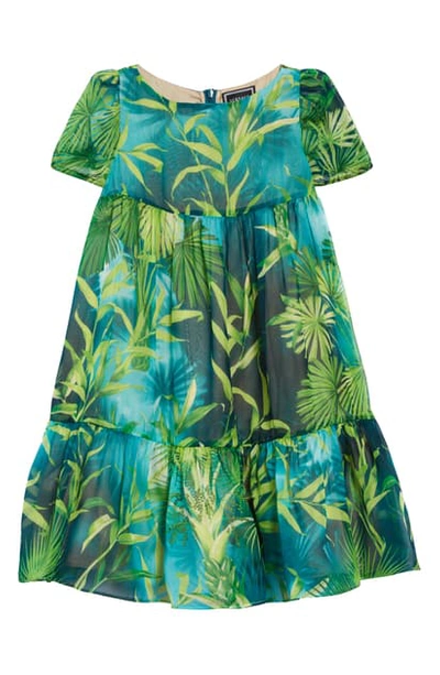 Versace Kids' Jungle Printed Silk Georgette Dress In Green Print