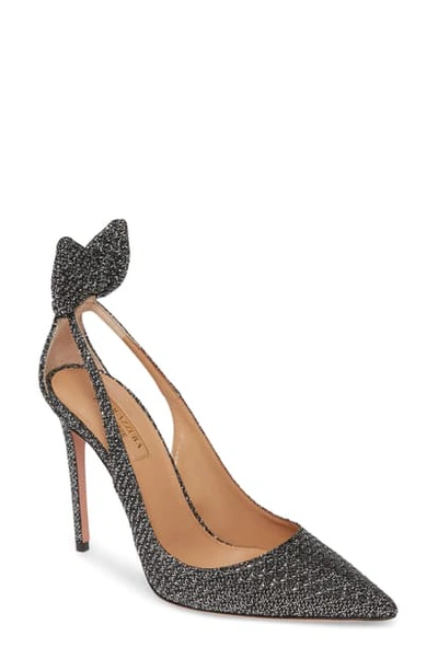 Aquazzura Deneuve Bow Pointed Toe Pump In Black Stardust