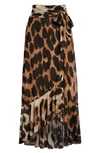 GANNI LEOPARD PRINT MESH MIDI SKIRT,T2508