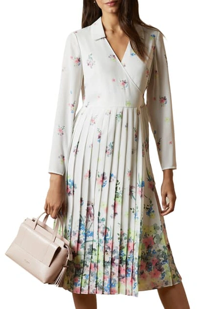 Ted Baker Ellian Pergola Long Sleeve Wrap Dress In Ivory