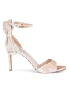 VALENTINO GARAVANI BOW VELVET ANKLE-STRAP SANDALS,0400011134416