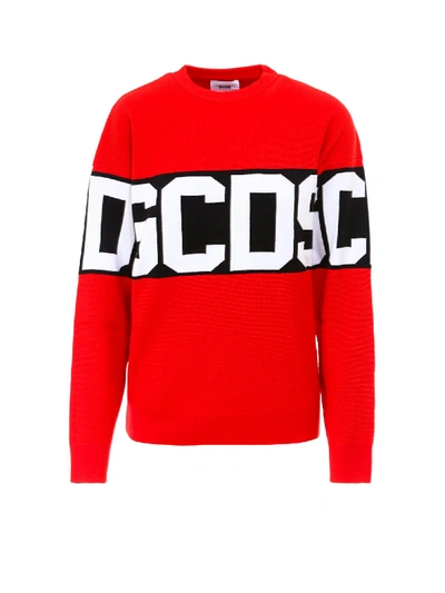 Gcds Logo Cotton Blend Sweater In Red
