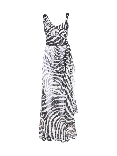 Dolce & Gabbana Zebra Print Silk Maxi Dress In Zebra Nera Fdo Bianco