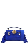 BALMAIN BBUZZ SHOULDER BAG IN BLUE SUEDE,11342893