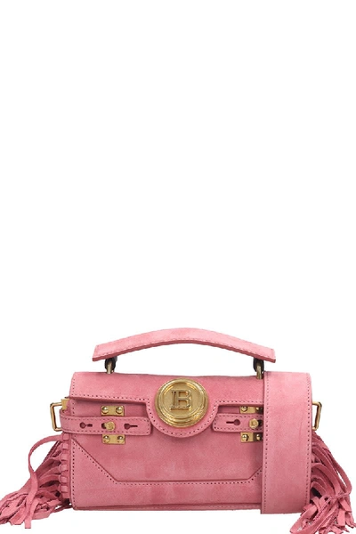 Balmain Bbuzz Shoulder Bag In Rose-pink Suede