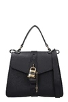 CHLOÉ ABY MEDIA HAND BAG IN BLACK LEATHER,11342891