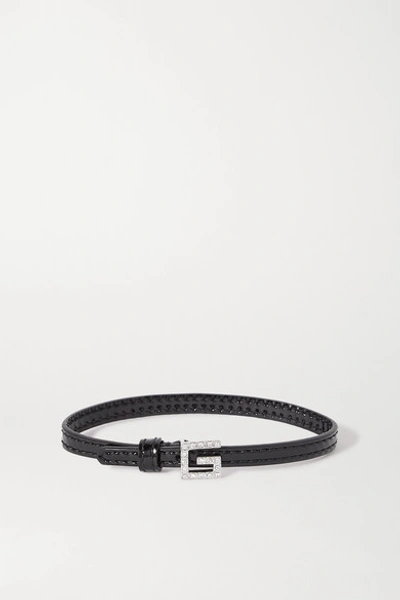Gucci Patent-leather, Silver-tone And Crystal Bracelet In Black