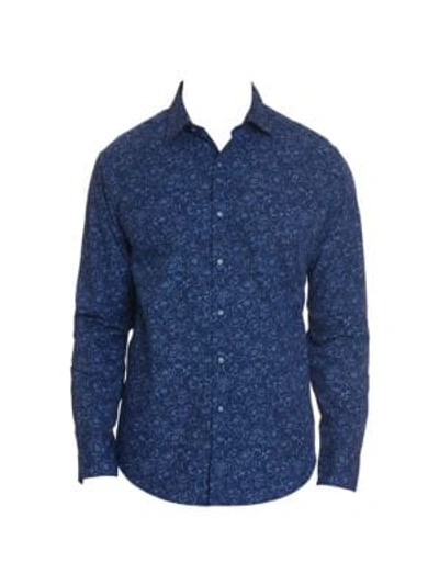 Robert Graham Overhaul Cotton Hibiscus Print Classic Fit Button-up Shirt In Blue
