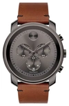MOVADO 'BOLD' CHRONOGRAPH LEATHER STRAP WATCH, 44MM,3600367