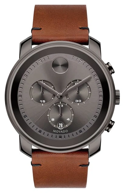 Movado 'bold' Chronograph Leather Strap Watch, 44mm In Brown/ Black