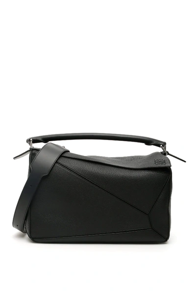 Loewe Large Puzzle Leather Crossbody Bag In Black