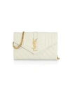 Saint Laurent Envelope Monogram Matelassé Leather Wallet-on-chain In Cream