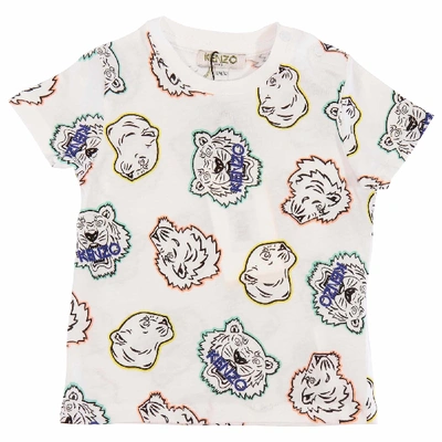 Kenzo Babies' Crazy Jungle Print Side Buttoned T-shirt In White