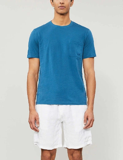 Vilebrequin Embroidered-logo Cotton-jersey T-shirt In Blue