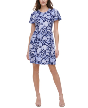 Tommy Hilfiger Printed Shift Dress In Twilight Blue/ivory | ModeSens
