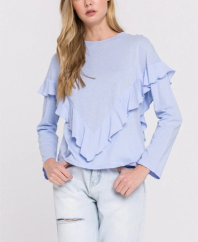 English Factory Long Sleeves Ruffle Top In Blue Stripe