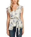 VINCE CAMUTO VINCE CAMTUO PETITE RUFFLED FLORAL-PRINT TOP