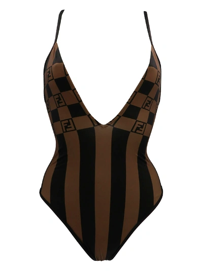 Fendi Pequin Swimsuits In Brown