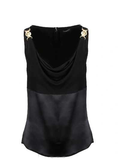 Versace Draped Satin Top In Black