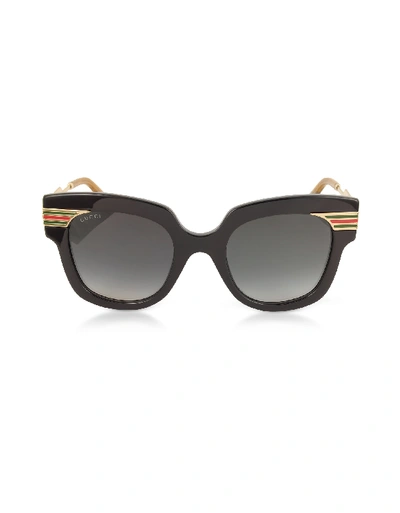 Gucci Gg0281s Square-frame Black Acetate Sunglasses W/sylvie Web Temples