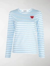 Comme Des Garçons Play Comme Des Garcons Play Blue And White Striped Heart Patch Long Sleeve T-shirt In Blue