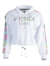 FENDI WHITE CROPPED FLORAL LOGO HOODIE,6D1BF2AB-3692-675D-C886-9593360952C1