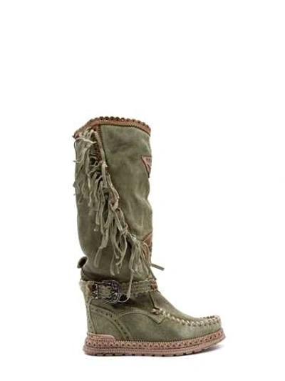 El Vaquero High 'jade' Boots With Fringes In Washed Green
