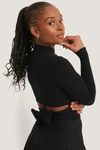 Romy X Na-kd Tied Back Knitted Top - Black In Black