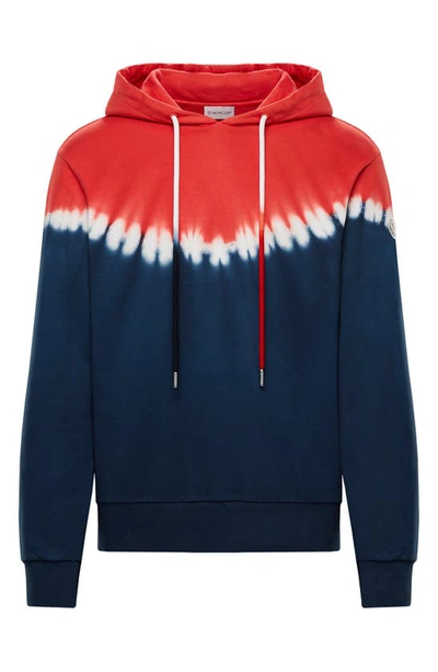 Moncler Tie-dye-striped Cotton Hooded Sweatshirt In Blue